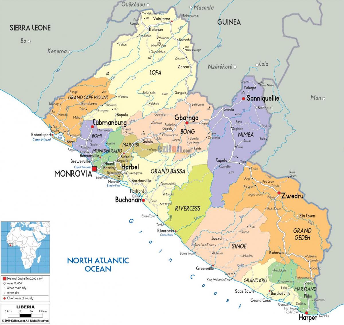 քարտեզը երկրի Լիբերիա 
