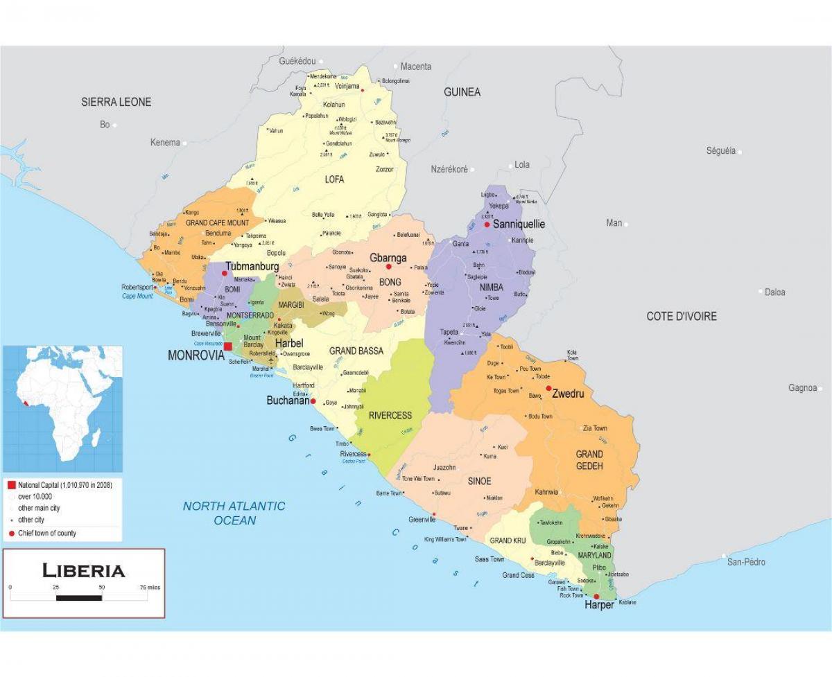 քարտեզը նկարել քաղաքական քարտեզը Լիբերիայի